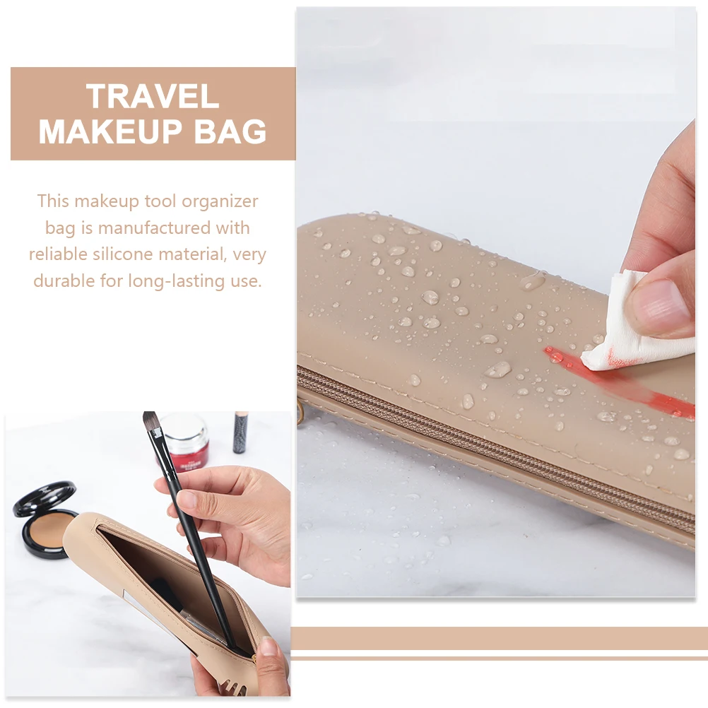 

Travel Makeup Brush Holder Silicone Makeup Brush Case with Mirror Strap Small Convenient Storage for Brushes and Toiletries