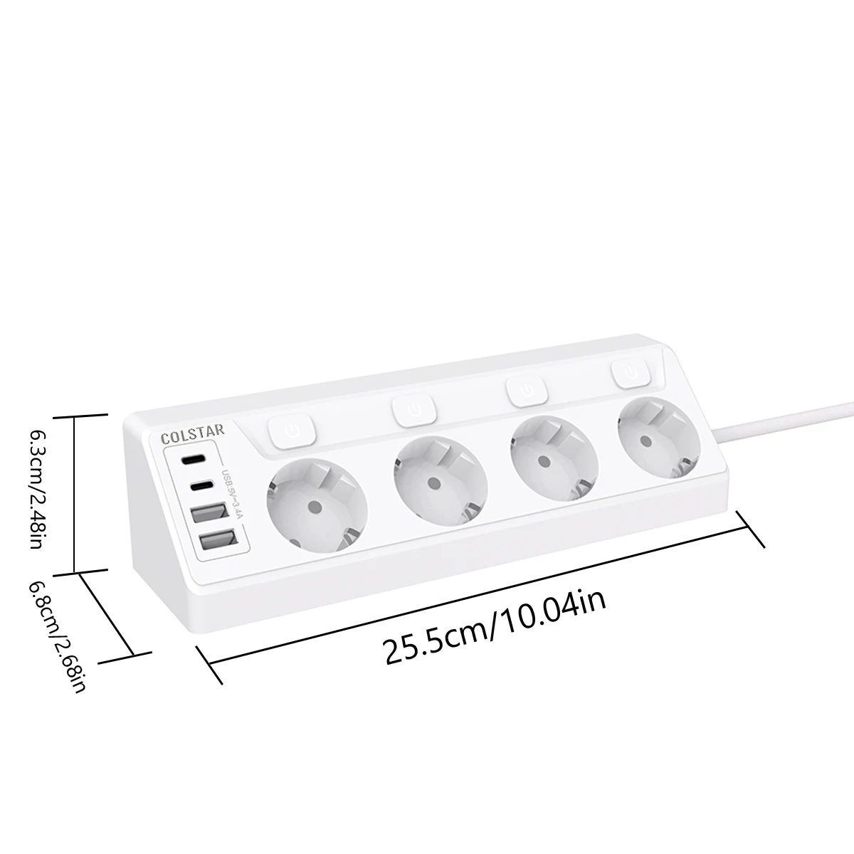 EU Power Strip Multi Electric Socket Network Filter 4 Outlets 4USB Ports Fast Charging 6.5FT Extension Cable Independent Switch