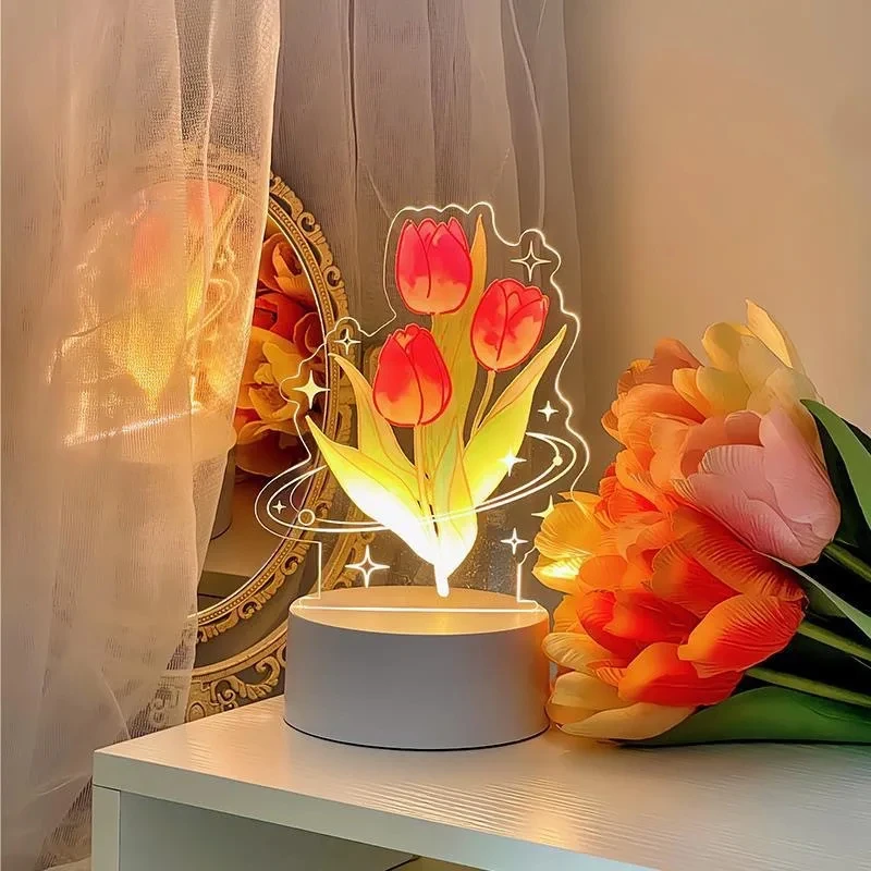 Eternal Flower Night Light 3D Lamp with Remote Control Room Decor Valentine's Day Anniversary Birthday Present Gifts