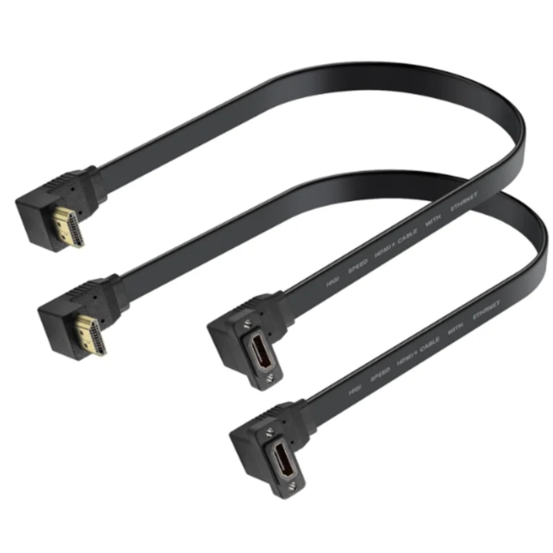 50cm Flat HDMI-compatible 2.0 male and female Elbow Extension Cable, With Screw Hole Panel Installation, High-Speed 4K 60Hz