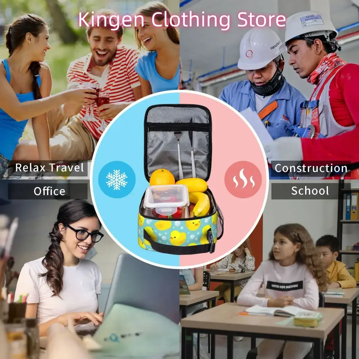 Yellow Duck Bubbles Insulated Lunch Bags High Capacity Animal Reusable Cooler Bag Tote Lunch Box Work Picnic Food Storage Bags