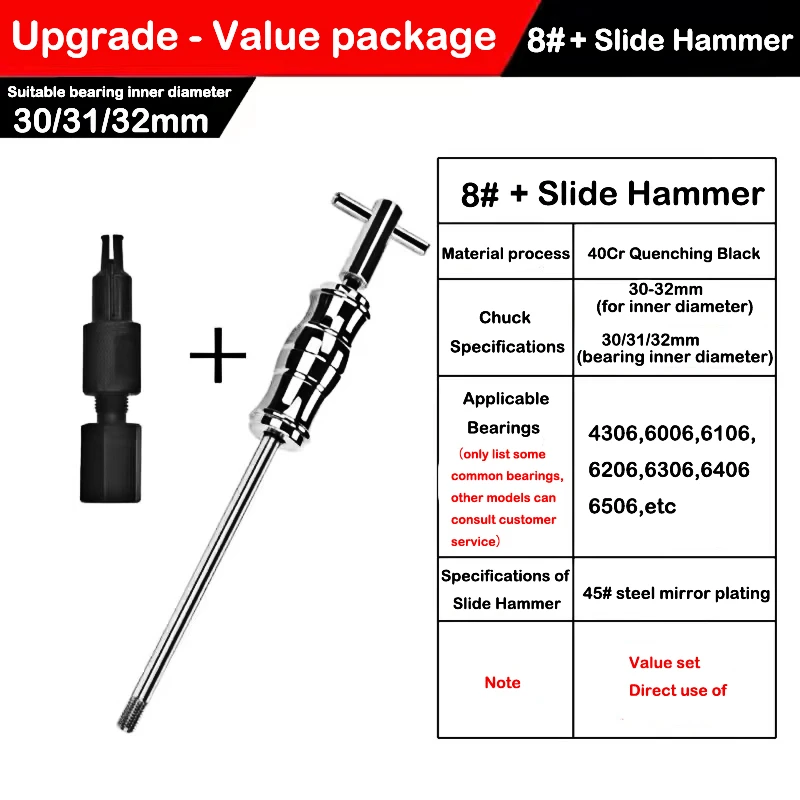 Upgrade 1 Set Bearing Puller Remover Slide Hammer  8-32mm Blind Hole + 45# Steel Mirror Plating Slide Hammer