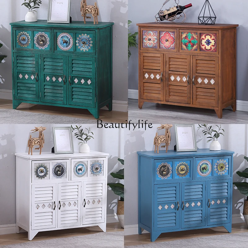

American solid wood painted chest cabinet foyer retro entrance locker against the wall multi-function