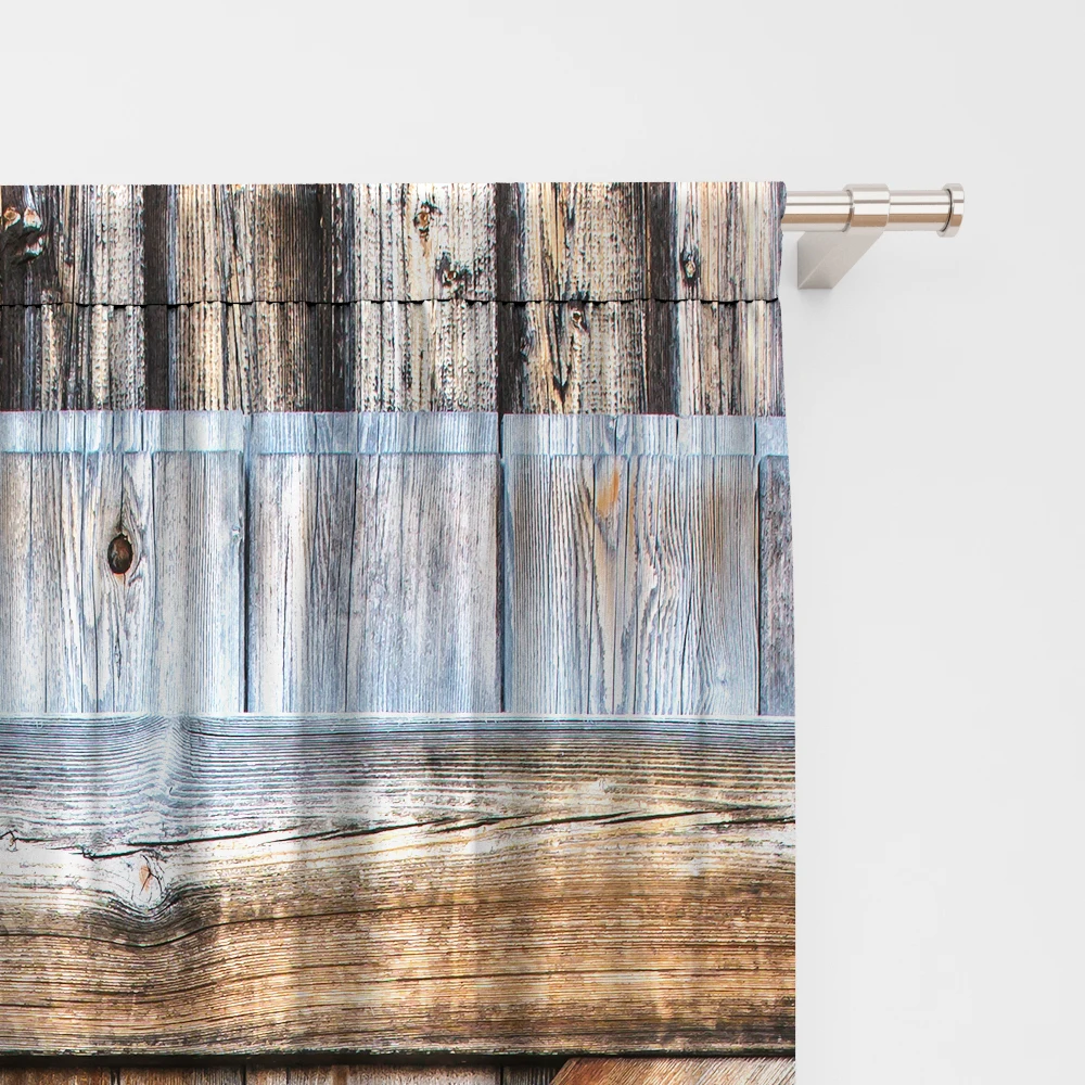 2PC Curtains, Western Cowboy Farm Decorated Wooden Doors With Pole Pocket Curtains, Suitable For Kitchens, Cafes, And Bedroom