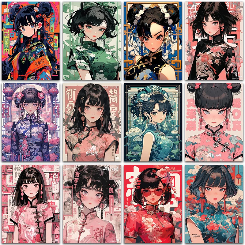 

5D Diamond Painting cheongsam Kit Cute anime girl Princess home decoration Gift Full Square&Round embroidery mosaic Cross stitch