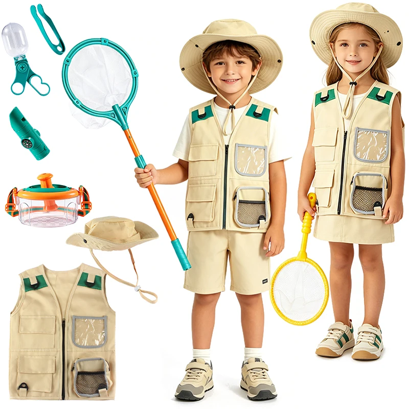 Kids Explorer Adventure Kit Outdoor Nature Exploration Toys for Boys Girls Camping Hiking Bug Hunting Children's Safari Costume