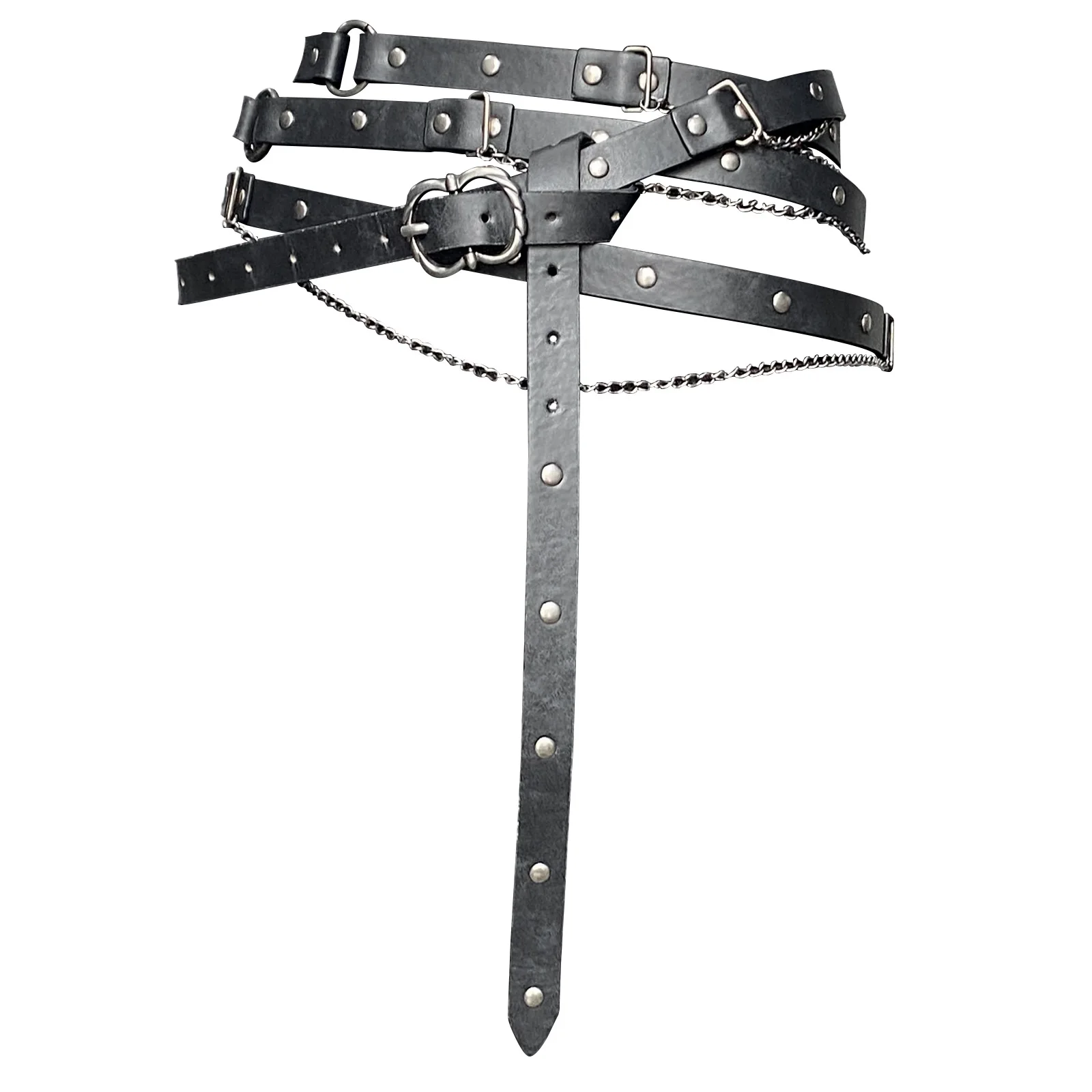 Viking Multi-layered Chain Leather Belt Medieval Vintage Knight Metal Buckle Belt Halloween Costume Accessories Cosplay Props