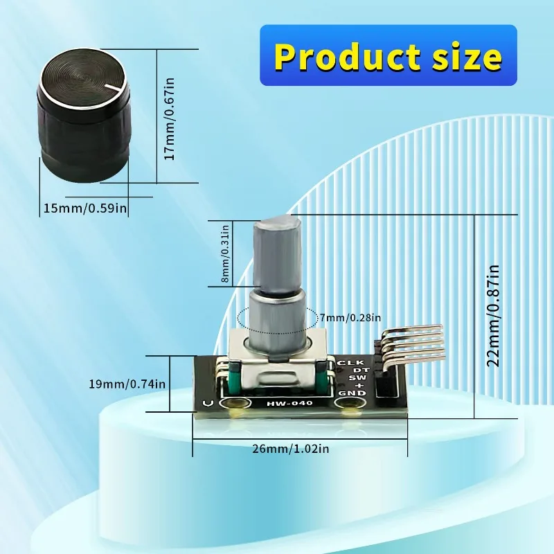 Módulo Codificador rotativo de 360 grados, 8 piezas, KY-040, con tapa de perilla, 15x16,5mm, 5V, Módulo de placa de desarrollo de Interruptor de Sensor de ladrillo para Arduino