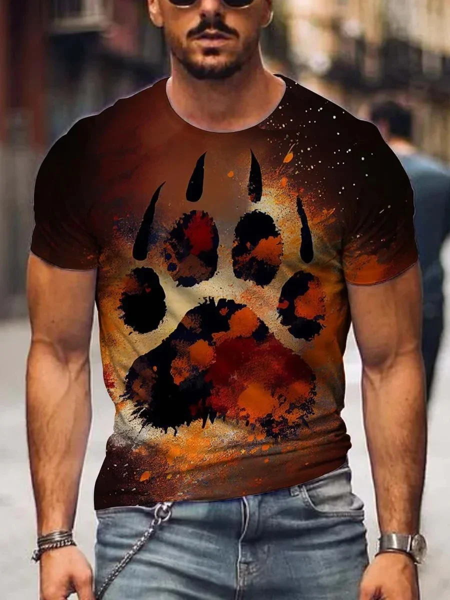 

2023 Summer Men's Printed Casual Crew Neck Short Sleeve T-Shirt Men's Bear Pride Paw Print Casual T-Shirt 3D Printed T Shirt