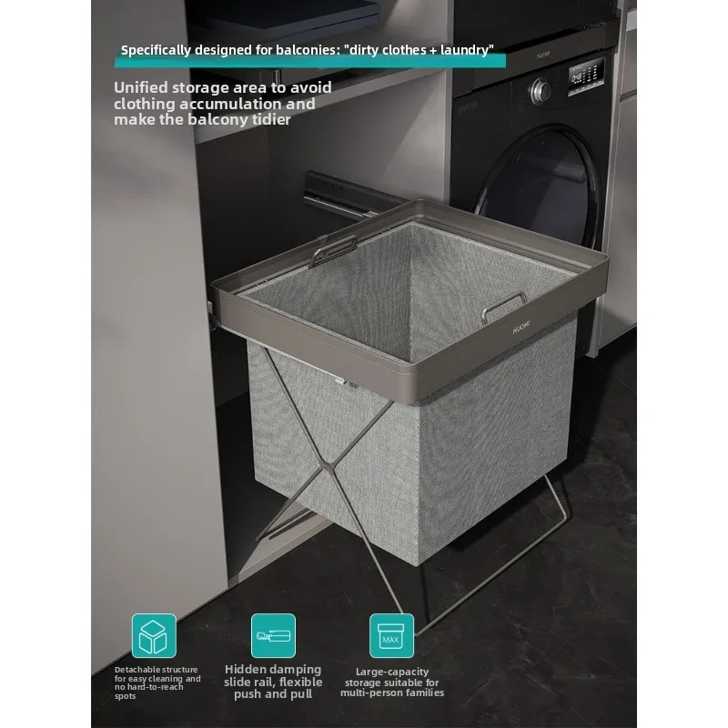 machine pulls clothes rack, telescopic pants rack above balcony, ironing board washing and drying utensils are stored in cabinet