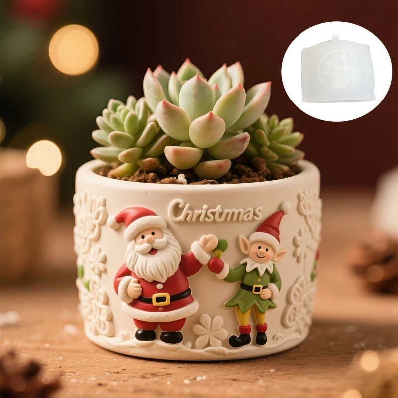 Papá Noel divertido Joker Navidad alivio planta suculenta resina molde de silicona sombrero de Navidad caja de almacenamiento de Papá Noel moldes de yeso