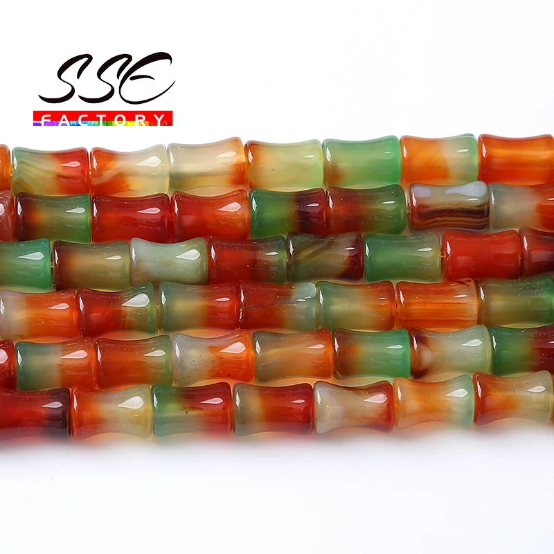 Natural Peacock Agate Tube Bamboo Shape Loose Spacers Beads For Jewelry Making DIY Bracelets Energy Healing Power Stone Beads