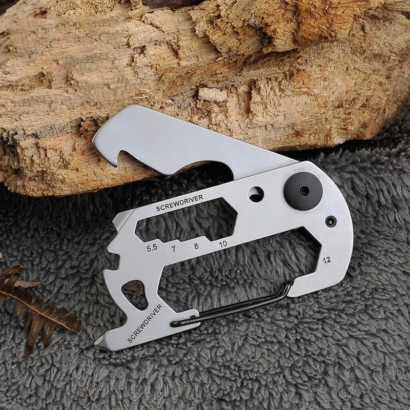 1Pcs Multifunction Climbing Carabiner EDC Keychain Gear Outdoor Tools Camping Hiking Stainless Steel Wrench Bottle Opener