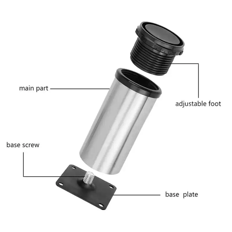 

50-350mm Adjustable Stainles Steel Table Legs Silver Round Cabinet Legs for Coffee Tables,Desks,Sofas&DIY Furniture (Pack of 1)
