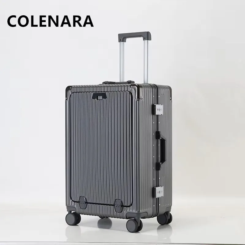 COLENARA-Mala De Viagem Portátil, Estojo De Embarque De Carregamento USB, Estojo De Trole De Quadro De Alumínio, Bagagem Multifuncional, 20 "24"