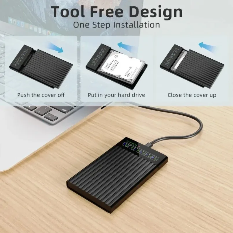 Portable 2.5 Inch SATA HDD SSD Enclosure USB 3.1 Type C 6Gbps High Speed External Hard Drive Case for Travel Laptop Desktop
