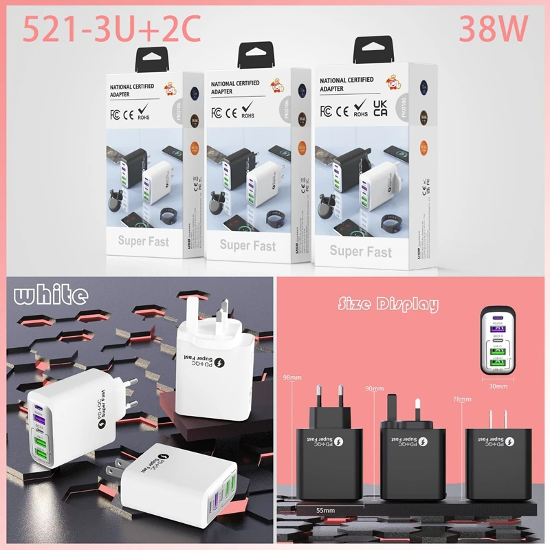 جديد 120 واط 5 في 1 شاحن شحن سريع للغاية USB-C QC 3.0 Type-C GaN شاحن الهاتف محول الهاتف آيفون 17 سامسونج 2026 #6