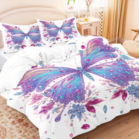 3pcs pink floral butterfly pattern duvet cover set, 1 duvet cover+2 pillowcases, coreless. Soft and comfortable bedding set