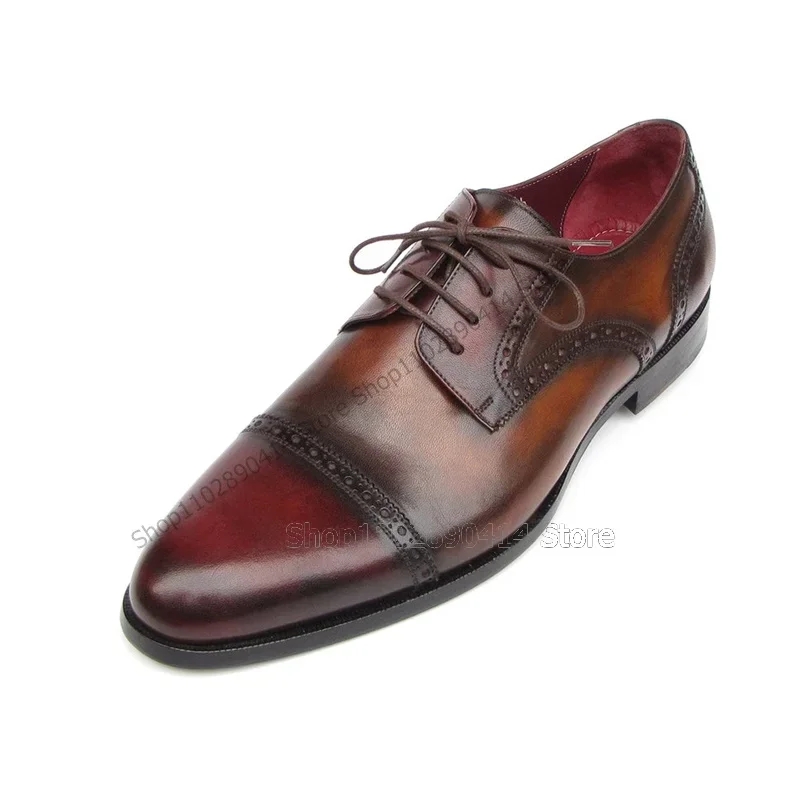 

Gradient Color Sewing Design Breathable Men Derby Shoes Fashion Lace Up Men Shoes Luxury Handmade Party Banquet Men Dress Shoes