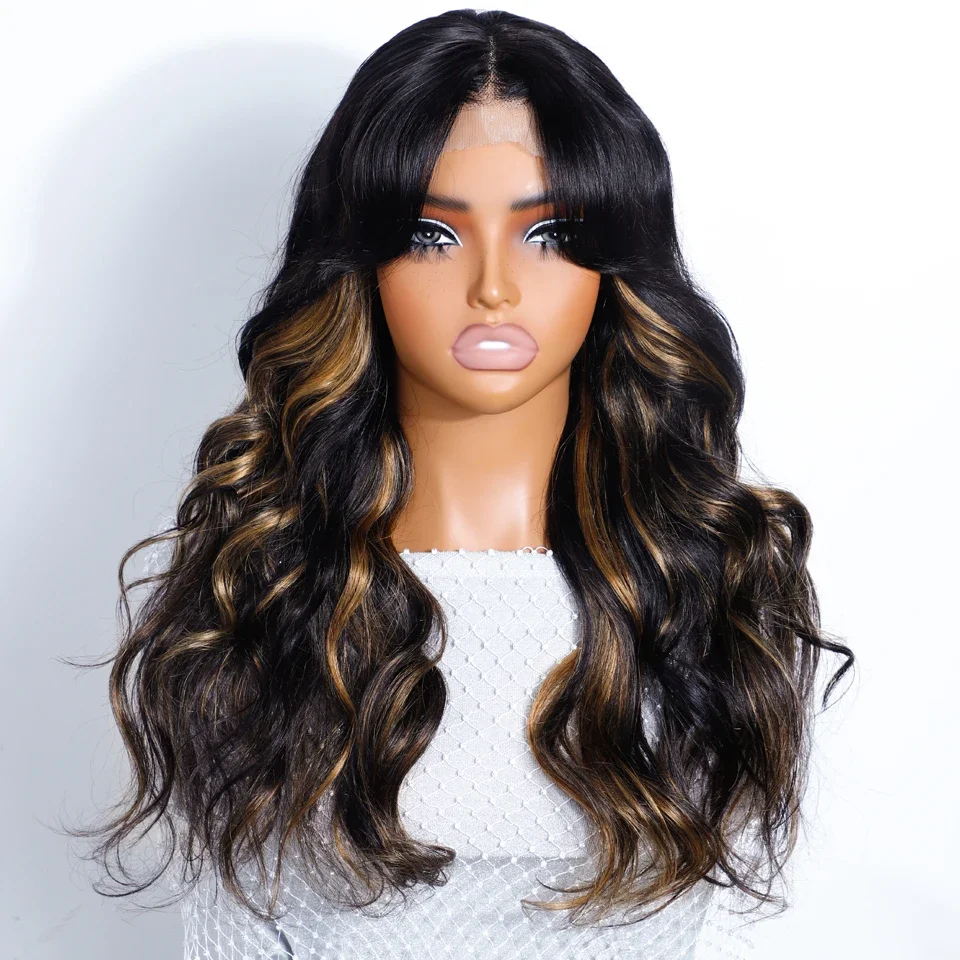 

Highlight Blond Long 26Inch Body Wave 180Density Glueless Lace 5x5 Silk Base Human Hair Wig For Women BabyHair Preplucked Daily