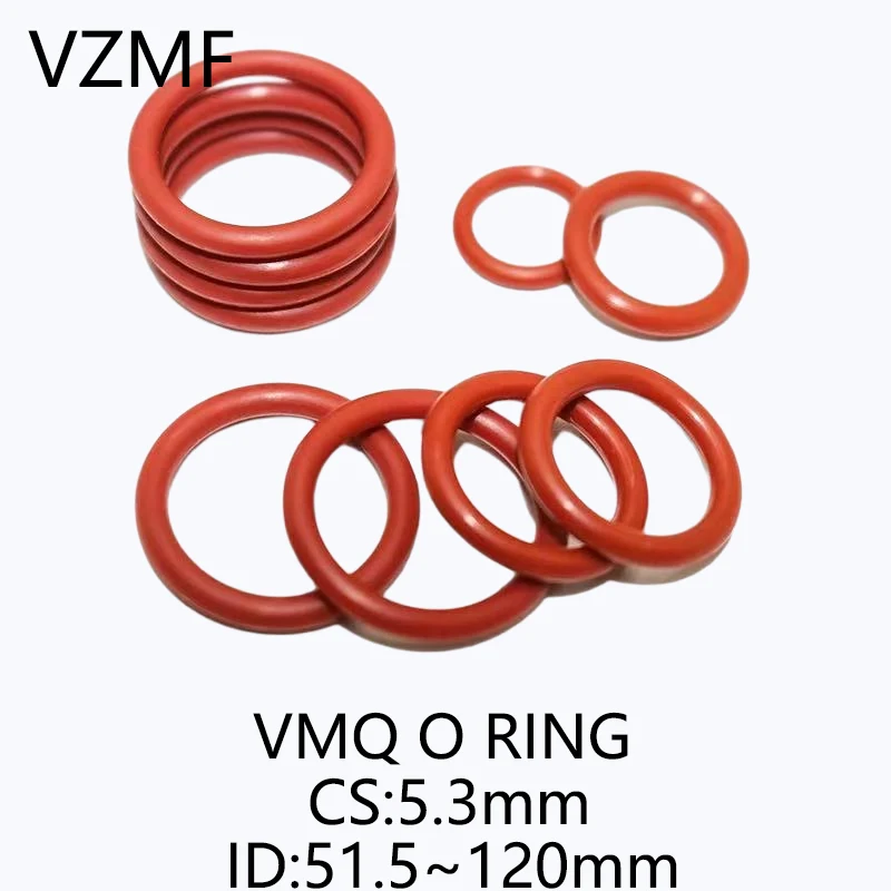 

VMQ Red Silicone O-Ring ID 51.5~120mm Thickness CS 5.3mm Sealing Ring Waterproof & Insulated Gasket Washer