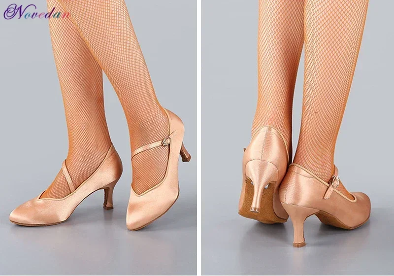 Standard Tanz schuhe Frauen High Heels Damen Satin Ballsaal Tanz schuhe geschlossene Zehen moderne Quickstep Foxtrott Walzer Tanz schuhe – Detail 8
