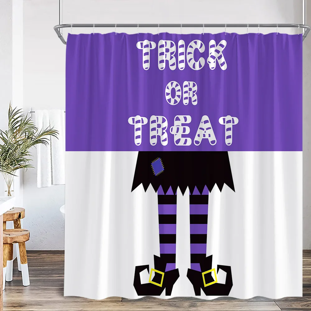 Happy Halloween Shower Curtain Pumpkin Lantern Trick or Treat Clown Black Mat Horror Night Bathroom Decor Halloween Bath Curtain