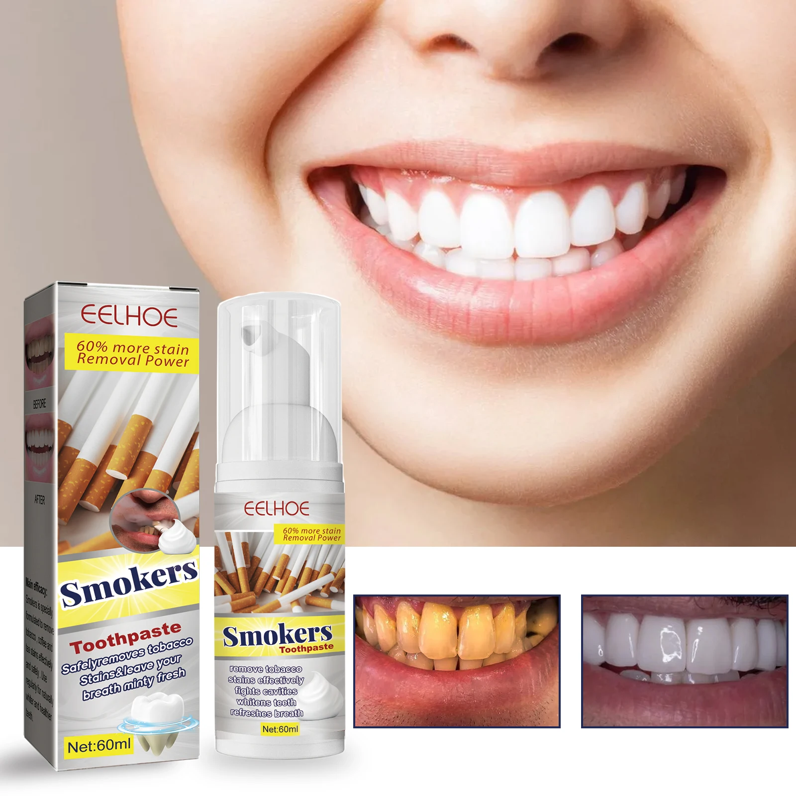 EELHOE 60ml Toothpaste Deep Clean Teeth Fresh Breath Remove Tooth Stains Daily Oral Care Dental Cleaning Product For Personal Us