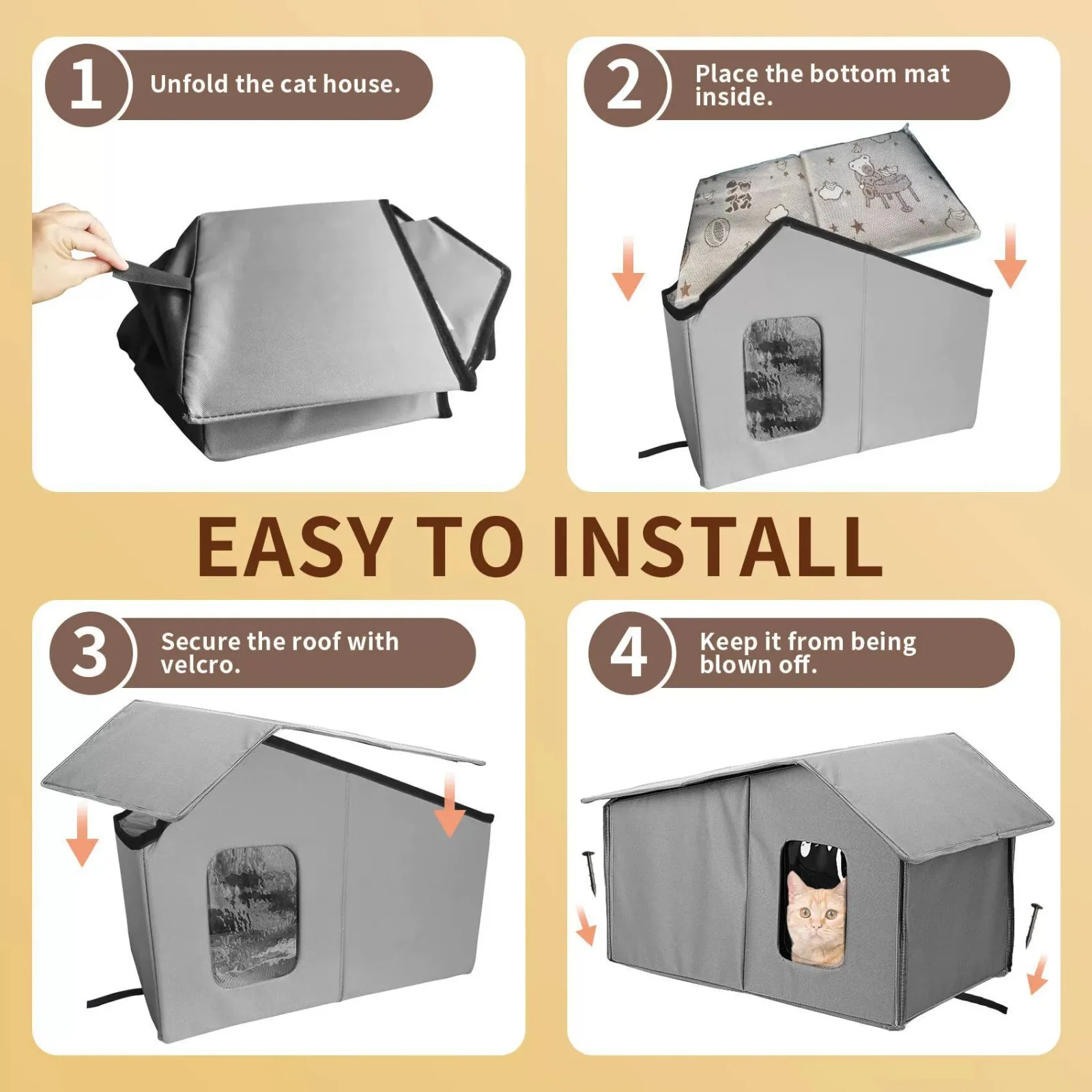 Multi temporada ao ar livre casa de gato telhado destacável impermeável abrigo quente dobrável cama para animais de estimação para gatos vadios cães pequenos cama universal