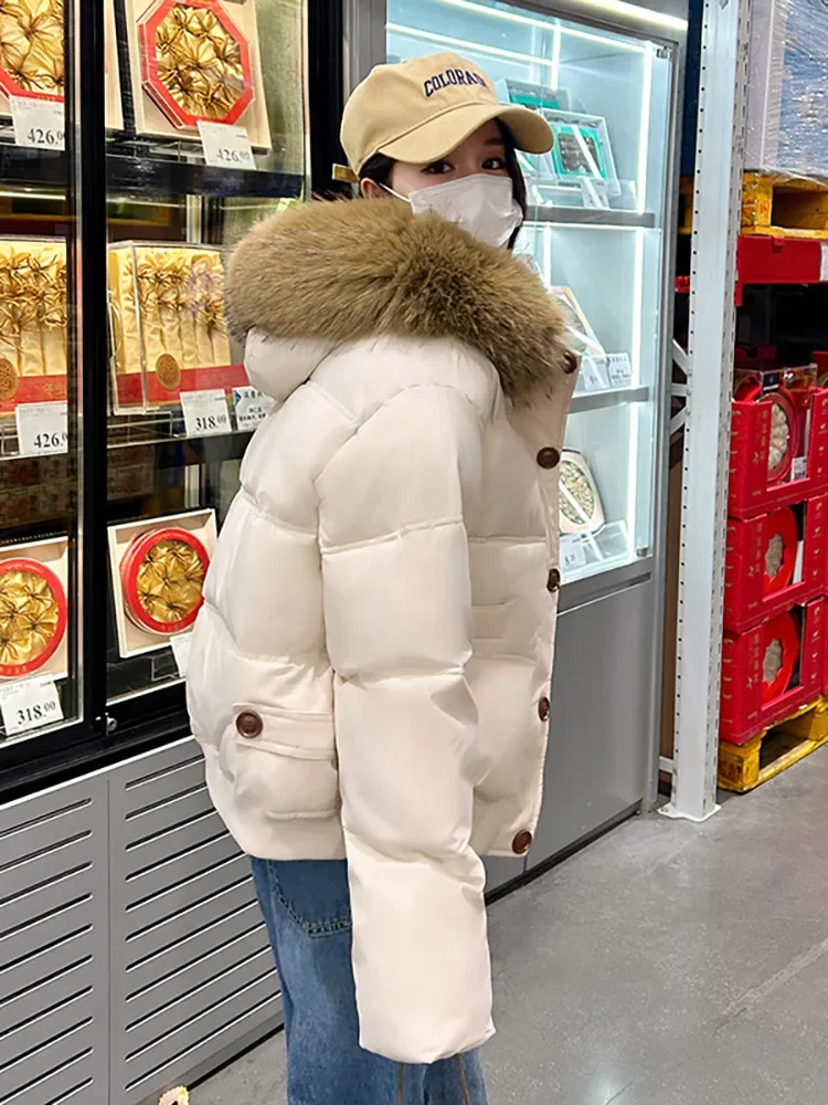 Vielleicht 2024 New Winter Women Down Jacket Parkas Fashion High-Quality Warm Cotton Padded Coat Ladies Short Fur Hooded Outwear