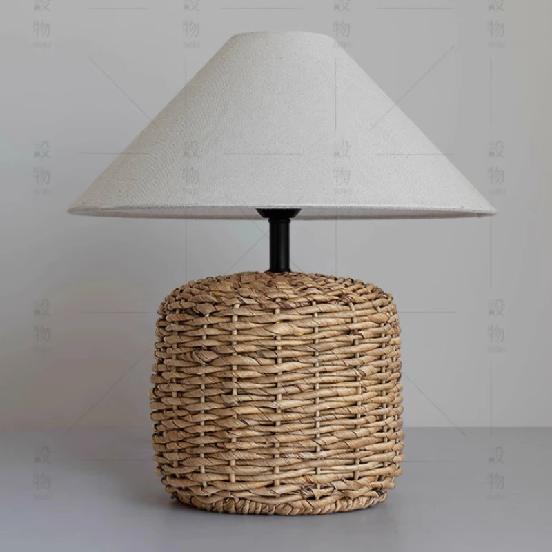 Handmade Woven E27 Table Lamp Rattan Ornament Vintage Led Table Lamps for Living Room Bedroom Hotel Bedside Lights - view 4