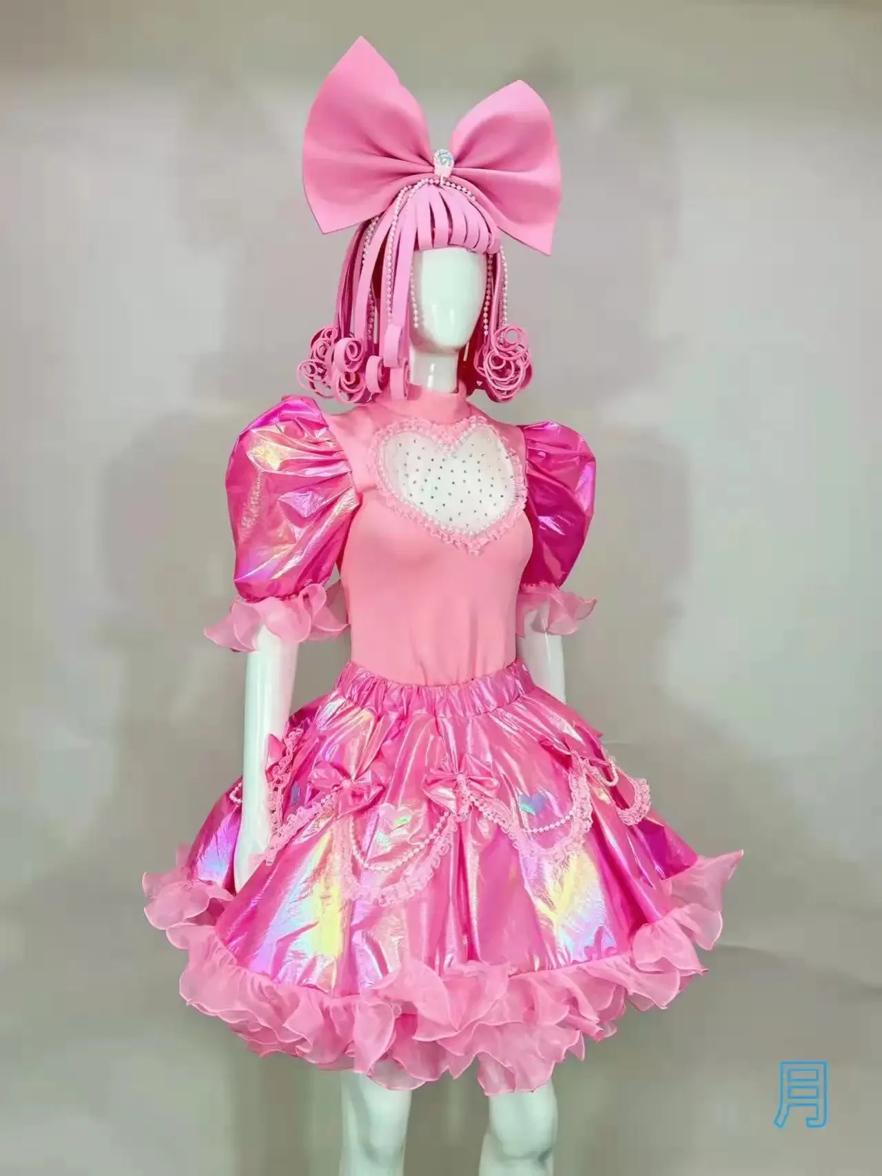 

Lovely Cosplay Costume Pink Puff Sleeve Bodysuit Tutu Dress Adult Role Playing Performance Clothes Dancer Singer Stage Wear