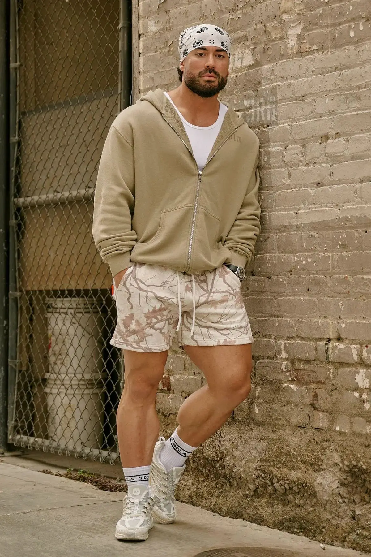 

YOUNG LA American style withered leaf shorts men's casual camouflage summer retro letter loose fitness sports beach pants