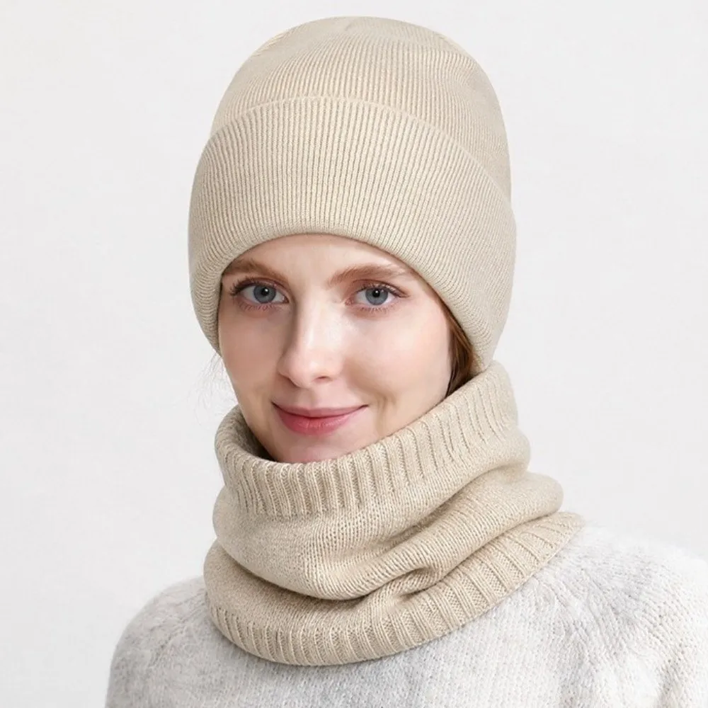 Solid Color Knitted Beanies Stretch Knitted Ear Protection Winter Hat Crochet Design Windproof Pullover Hat Neck Warmer