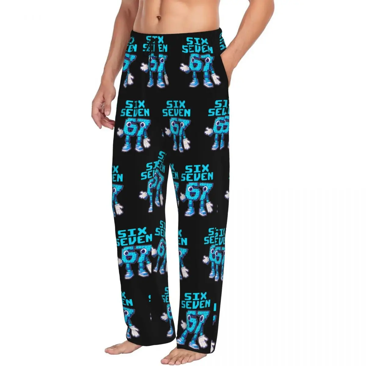 กางเกงนอนลายตลกๆ รุ่น Custom 67 Six Seven Brainrot สำหรับผู้ชาย ผ้าสแปนเด็กซ์ มีกระเป๋า