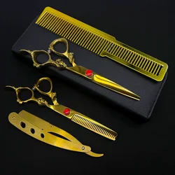 6 Inch Professional Barber Scissors Kit With Golden Dragon Handle Hair Cutting Scissors Titanium Plated Thinning Scissors