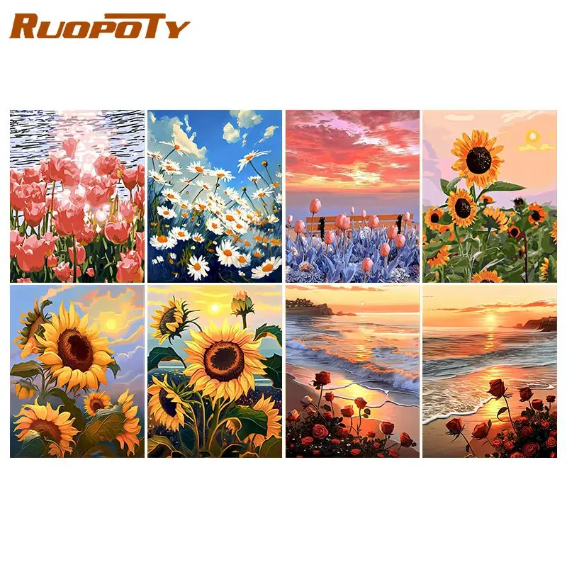 

RUOPOTY Classic Painting By Numbers Sunset Flowers Acrylic Paints Painting By Number Flower Painting Wall Decor