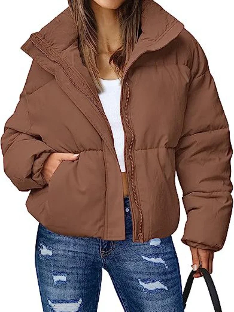 Cappotto invernale da donna 2024 Nuovo in manica lunga da donna Colletto con cerniera Allentato Casual Elegante giacca corta in cotone Parka da donna