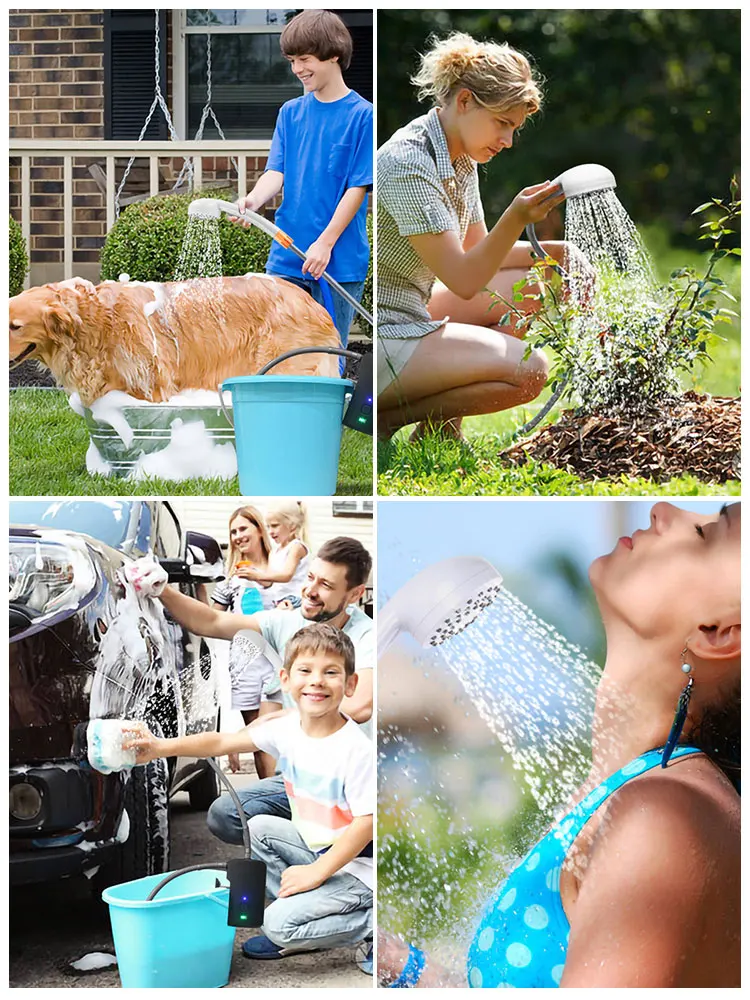 Outdoor Camping Shower Portable Electric Shower Pump Waterproof with 2-Level Water Flow for Camping Hiking Travel Pet Watering