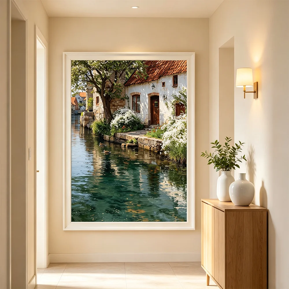 Riverside Town Wall Art Poster Tree House Canvas Art Prints Wall Art Picture Canvas Painting for Living Room Home Decorations