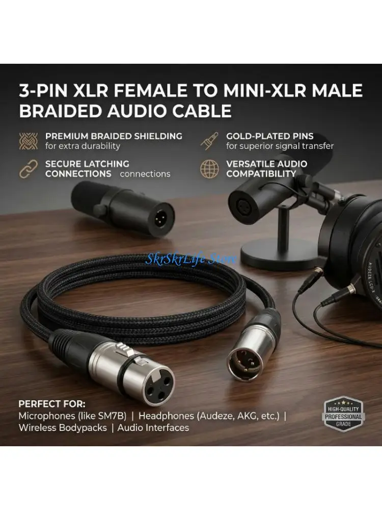 

E65E Heavy Duty 3Pin XLR Female To Mini XLR Male Wire For Sound Systems