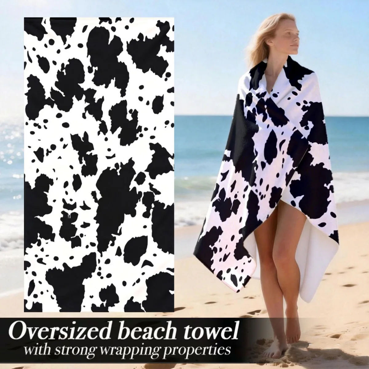 Cow Print Oversized Beach Towel Patterned Sunscreen And Windproof Suitable For Swimming Pool Camping Travel Blanket