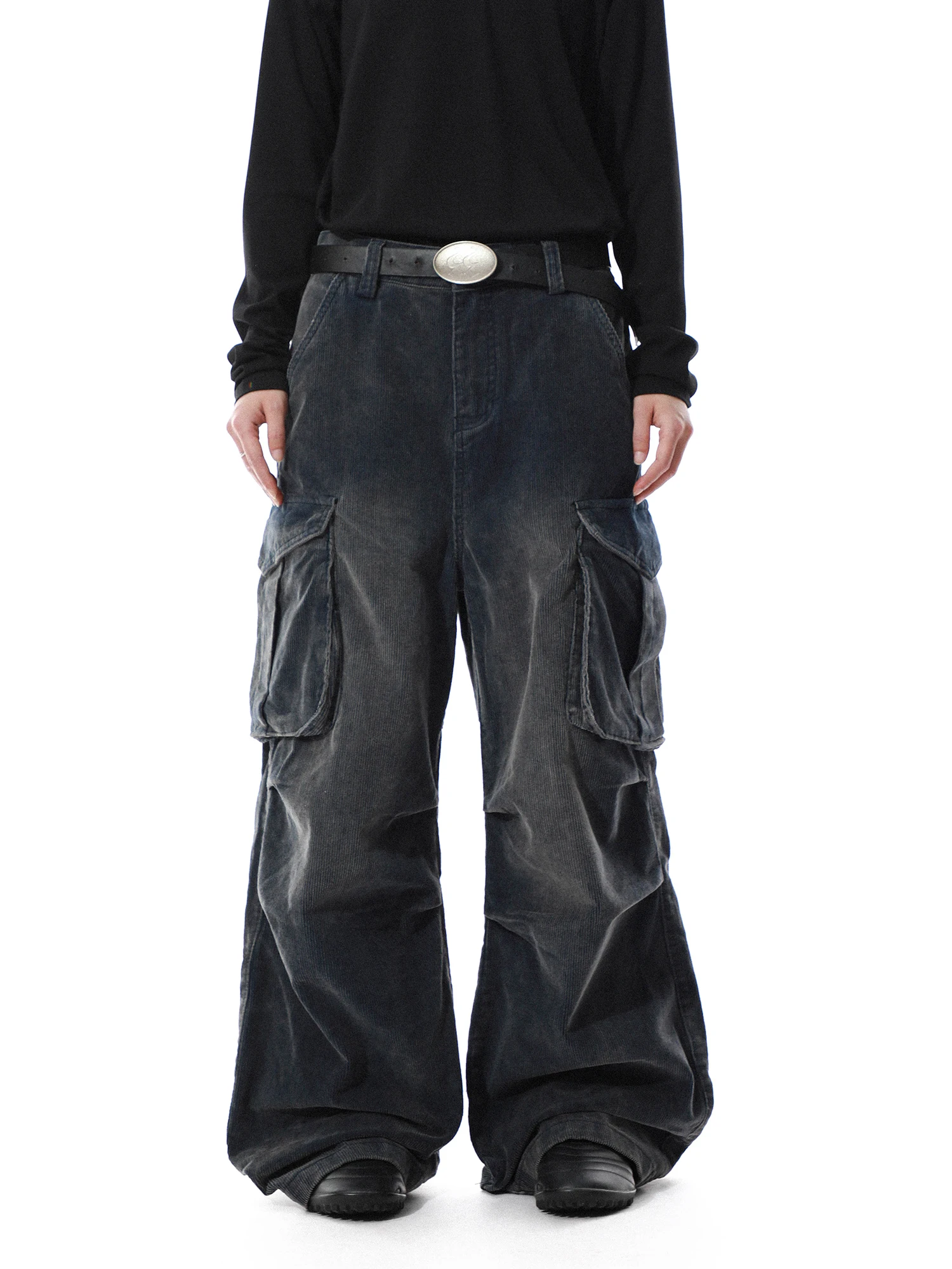 MRNEARLY American Retro Folded Multi-Pocket Men's Jeans Summer Loose Wide Leg Casual Trousers Trendy Cotton mid Waist Zipper