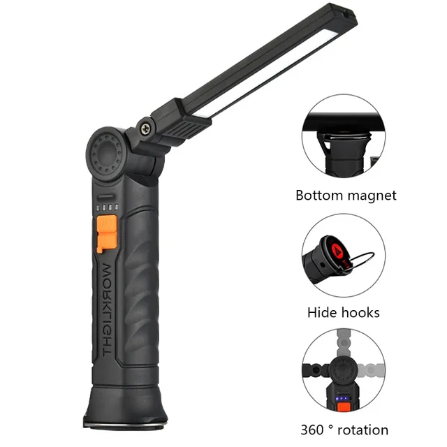 Przenośna latarka LED COB ładowana przez USB lampa robocza magnetyczna lampa wisząca Lanterna z wbudowaną baterią latarka kempingowa