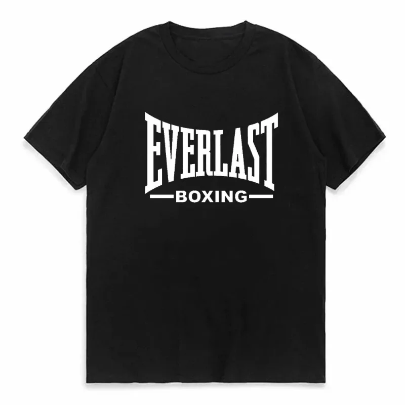 Camiseta de algodón de verano con cuello redondo, camiseta con estampado de boxeo EVERLAST, ropa de calle Harajuku de verano, camiseta de moda para hombre