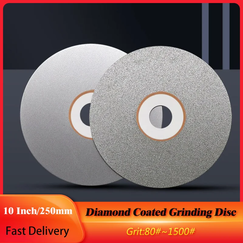 10 Inchs/250mm Diamond Coated Grinding Polishing Disc Grit 80-1500 12.7mm Hole Flat Lap Wheel For Jewelry Rock Jade Crysta Glass