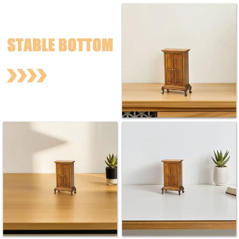 Miniature Furniture European Style Double Door Wardrobe Mini Wooden Cabinet Simple Design Closet Home Decor for Dollhouse
