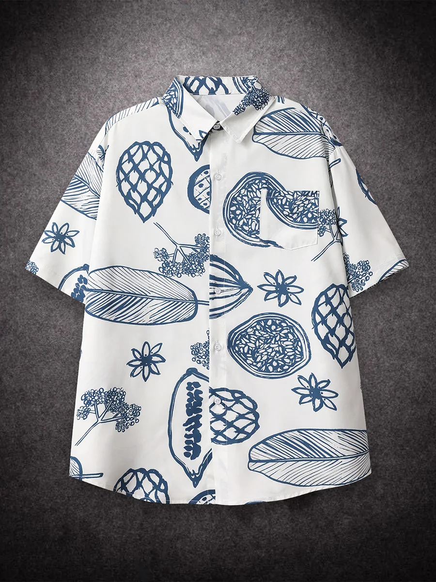 Oversized Loose Short Sleeve Fruit Printing Print Hawaii Beach Summer Men Shirt Student Couples Fashion Casual Mens Clothing