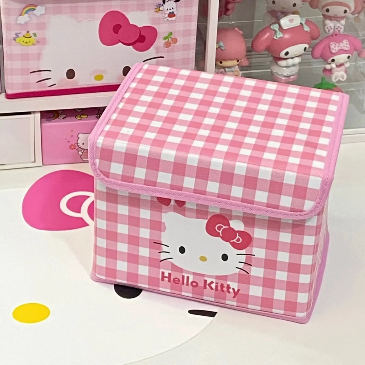 

Hello Kitty Foldable Storage Basket, Cute Desktop Organizer for Dorm Room, Kawaii Collapsible Container for Home Office Girls