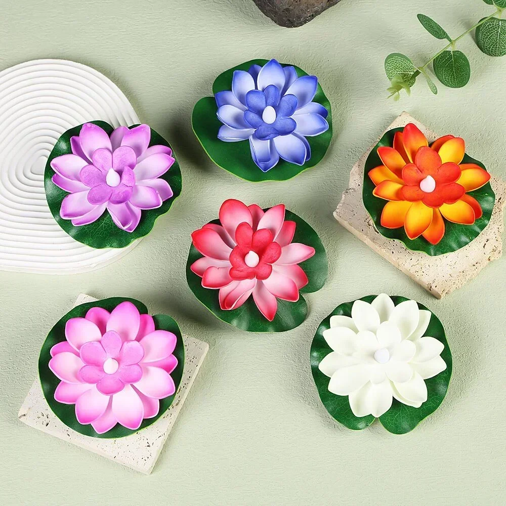 Multicolor LED Sensor Floating Lotus Lamp 6PCS Water Glow Flower Light Garden Fish Tank Festive Wishing Night Light